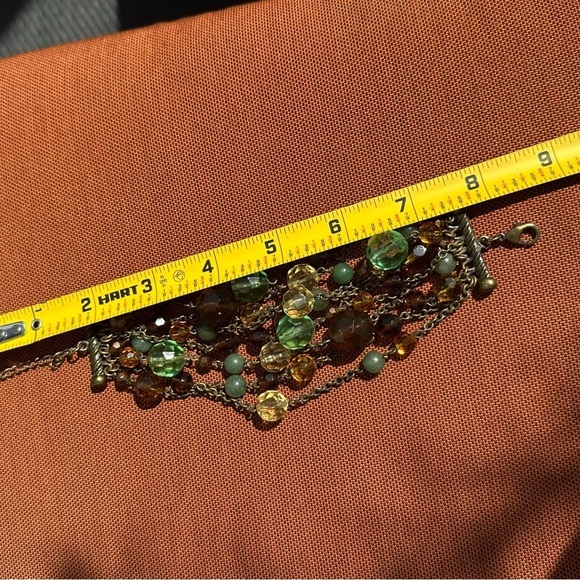 Bracelet Bronze tone Chunky Multicolor beads 8 Strand Retro Y2K Boho 6.5-7 0775 - Picture 11 of 14